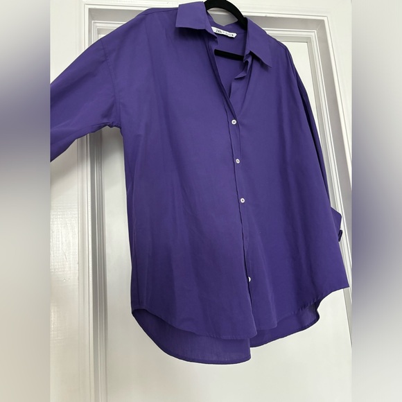 Zara Purple Button Down Poplin Shirt - Picture 2 of 3